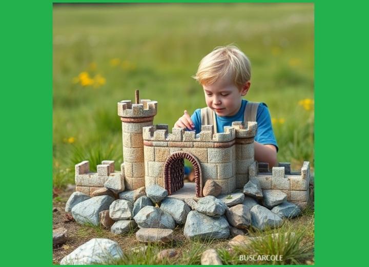 niño jugando con un castillo