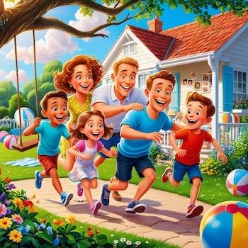 familia jugando en verano