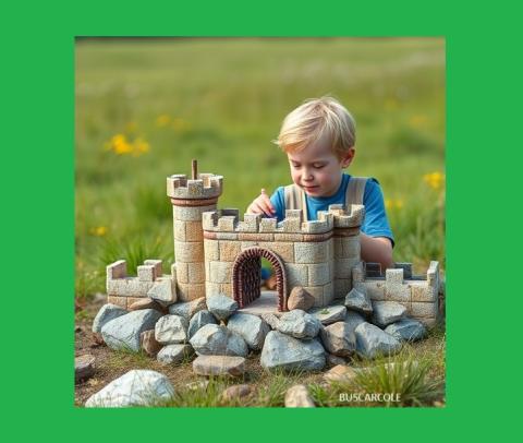 niño jugando con un castillo