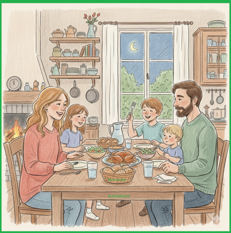 Familia cenando junta