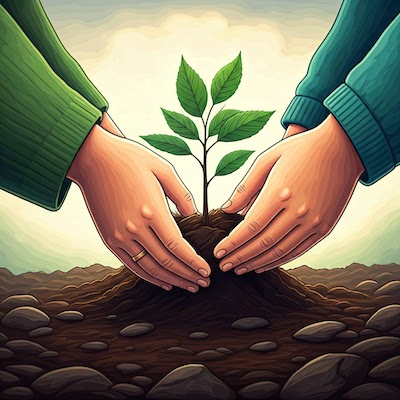 Manos plantando un árbol