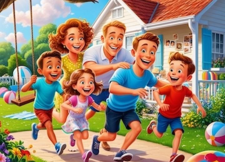 familia jugando en verano
